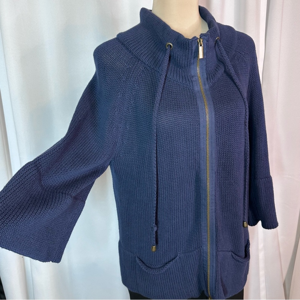 Lane Bryant 2 Way Zip Sweater Sz 14/16 Tunic Wide 3/4 Sleeve Cozy Artsy Office
